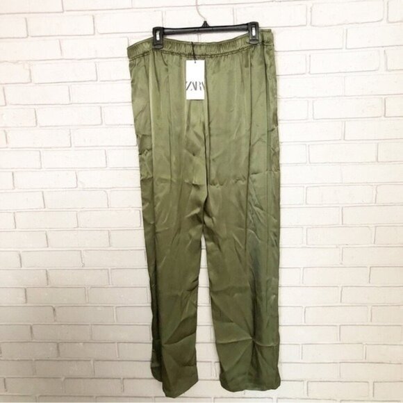 Zara Women’s Green Flowy Satin Pants - Size XXL - Picture 5 of 7